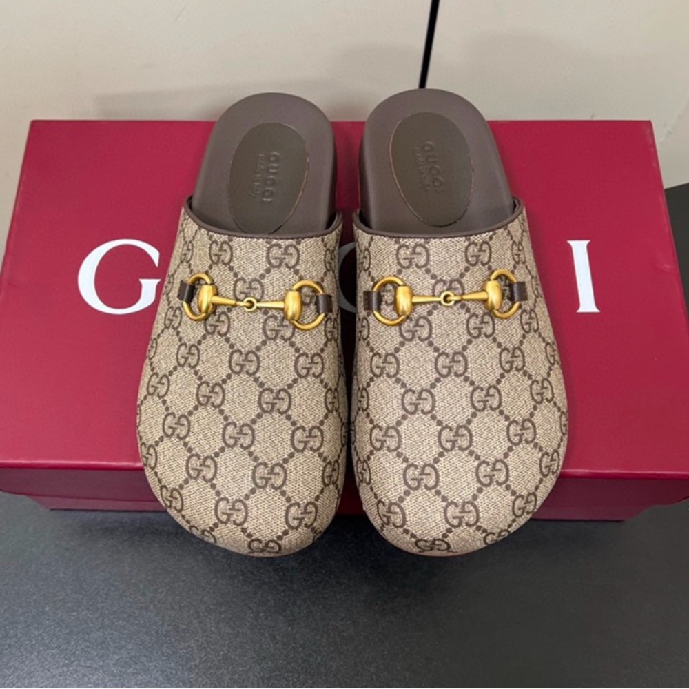 Gucci Brown Sandals with Gold Accents